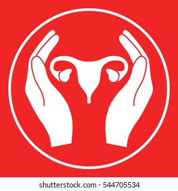 Hands holding Female uterus - protection icon