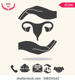 Hands holding Female uterus - protection symbol