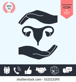 Hands holding Female uterus - protection symbol