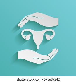 Hands holding Female uterus - protection symbol