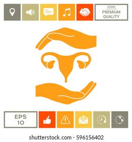 Hands holding Female uterus - protection symbol