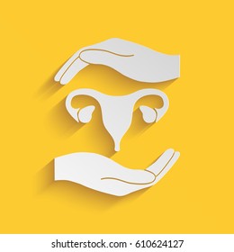 Hands holding Female uterus - protection symbol