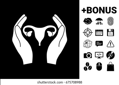 Hands holding Female uterus - protection icon