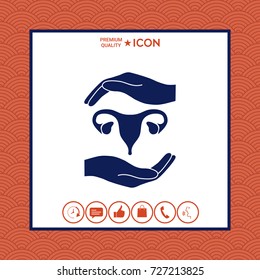 Hands holding Female uterus - protection symbol