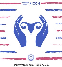 Hands holding Female uterus - protection icon