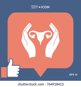 Hands holding Female uterus - protection icon