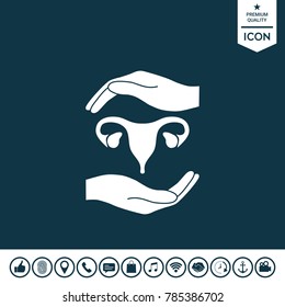 Hands holding Female uterus - protection symbol