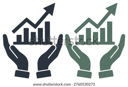 hands holding financial bar chart with upward arrow showing profit increase and prosperity