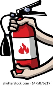 Hands holding a fire extinguisher