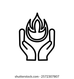 Hands holding fire icon. A thin line sign. Isolated contour symbol illustration. tongs. element design illustration of hands begging and closing each other in pink. 