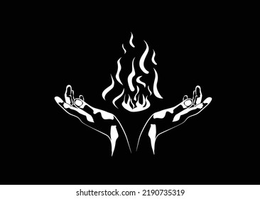 a hands holding fire, silhouette