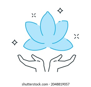 Hands Holding A Flower, Mental Therapy, Psyche, Mental Illustration. Healthy Food, Health, Diet, Fitness Medicine.Flat Illustration Icons Infographics. Landing Page Site Print Poster.