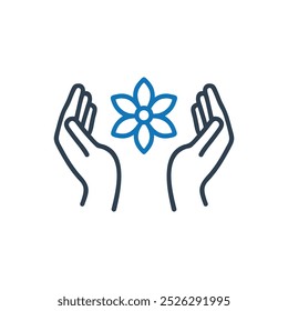 Hands Holding Flower Vector Icon, Ecology Organic Seedling Icon
