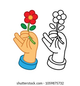 hands holding flowers vector illustration