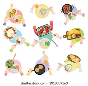 Hands Holding Fork Eating Dinner Kitchen Stock Vector (Royalty Free ...