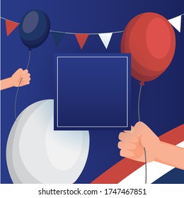 Hands holding france balloons design, Happy bastille day and french theme Vector illustration