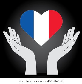 hands holding French flag , pray for French vector icon