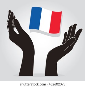hands holding French flag , pray for French vector icon