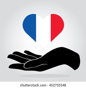 hands holding French flag , pray for French , pray for Nice vector icon