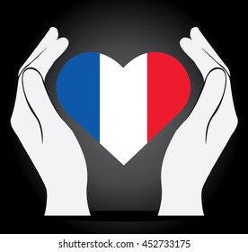 hands holding French flag , pray for French , pray for Nice vector icon