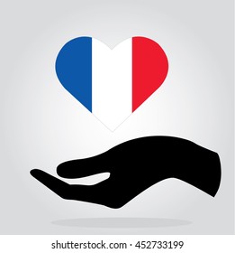 hands holding French flag , pray for French , pray for Nice vector icon