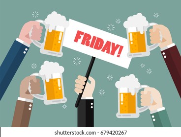 Hands holding friday sign. Vector illustration