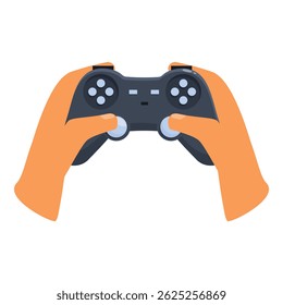 Mãos segurando um controle de jogo, jogando um jogo de vídeo