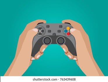 Hands holding  gamepad. Vector flat illustration