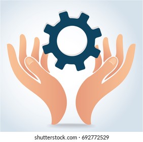 hands holding gear design logo icon vector