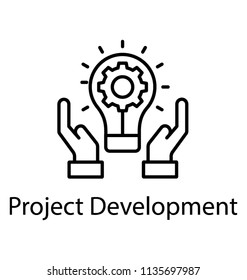 
Hands holding gear light bulb symbolising idea generation 
