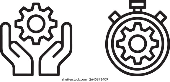 Hands Holding Gear and Stopwatch Gear Icon Depicting Efficiency, Management, and Productivity for Business Solutions and Time Optimization