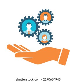 hands holding gears of members concept icons 