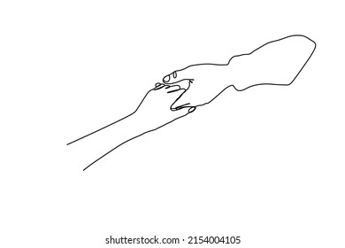 Hands holding gesture. Single continuous line hand gesture graphic icon. Simple one line draw doodle for world campaign concept. Isolated vector illustration minimalist design on white background