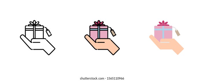 hands holding gift box icon set isolated on white background for web design