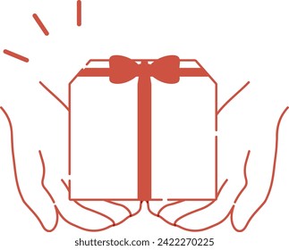 Hands holding a gift box illustraiton - iconic taste.Hands and a box is filled with white. The background is transparent.