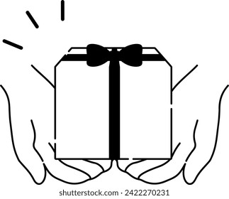 Hands holding a gift box illustraiton - iconic taste.Hands and a box is filled with white. The background is transparent.