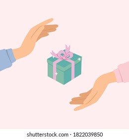 Hands holding gift box for surprise concept.