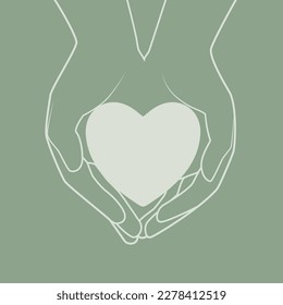 Hands holding or giving heart. Charity and support concept. View from above. Vector illustration