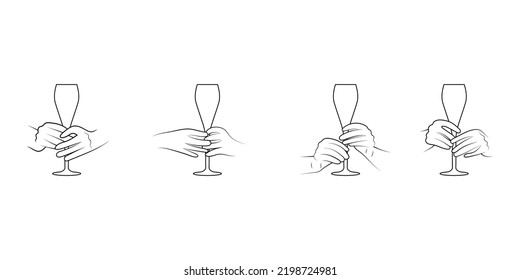 Hands holding glasses of champagne set sketch vector illustration.