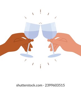 Hands holding glasses with cheers or drinking toast to friendship vector illustration