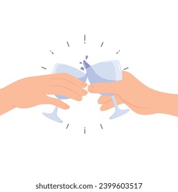 Hands holding glasses with cheers or drinking toast to friendship vector illustration