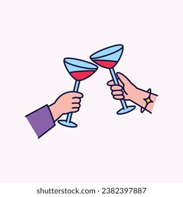 Hands holding glasses and clinking, Celebratory toast illustration