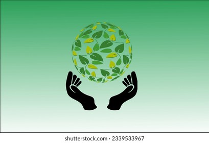 hands holding a globe covered in green leaves. symbolizing the environment