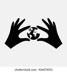 Hands holding globe earth.