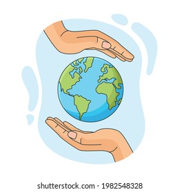 Hands holding globe, earth. Earth day concept.