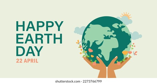 Hands holding globe, earth. Earth day concept. Saving the planet,environment. Vector illustration for poster, banner,print,web