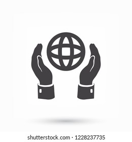 hands holding globe earth icon. Vector  Eps 10 