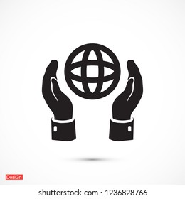 hands holding globe earth icon. Vector  Eps 10 