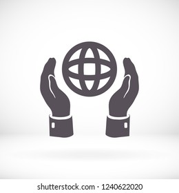 hands holding globe earth icon. Vector  Eps 10 