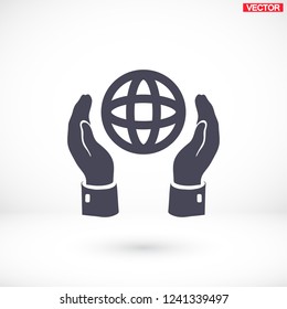 hands holding globe earth icon. Vector  Eps 10 